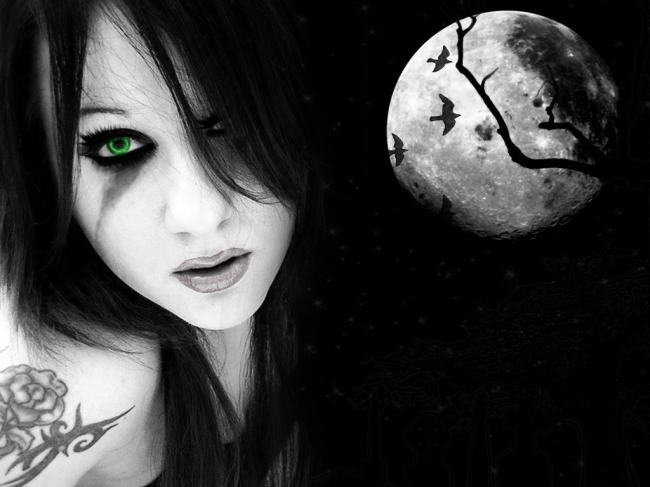 gothic, creepy, girl, moon, dark